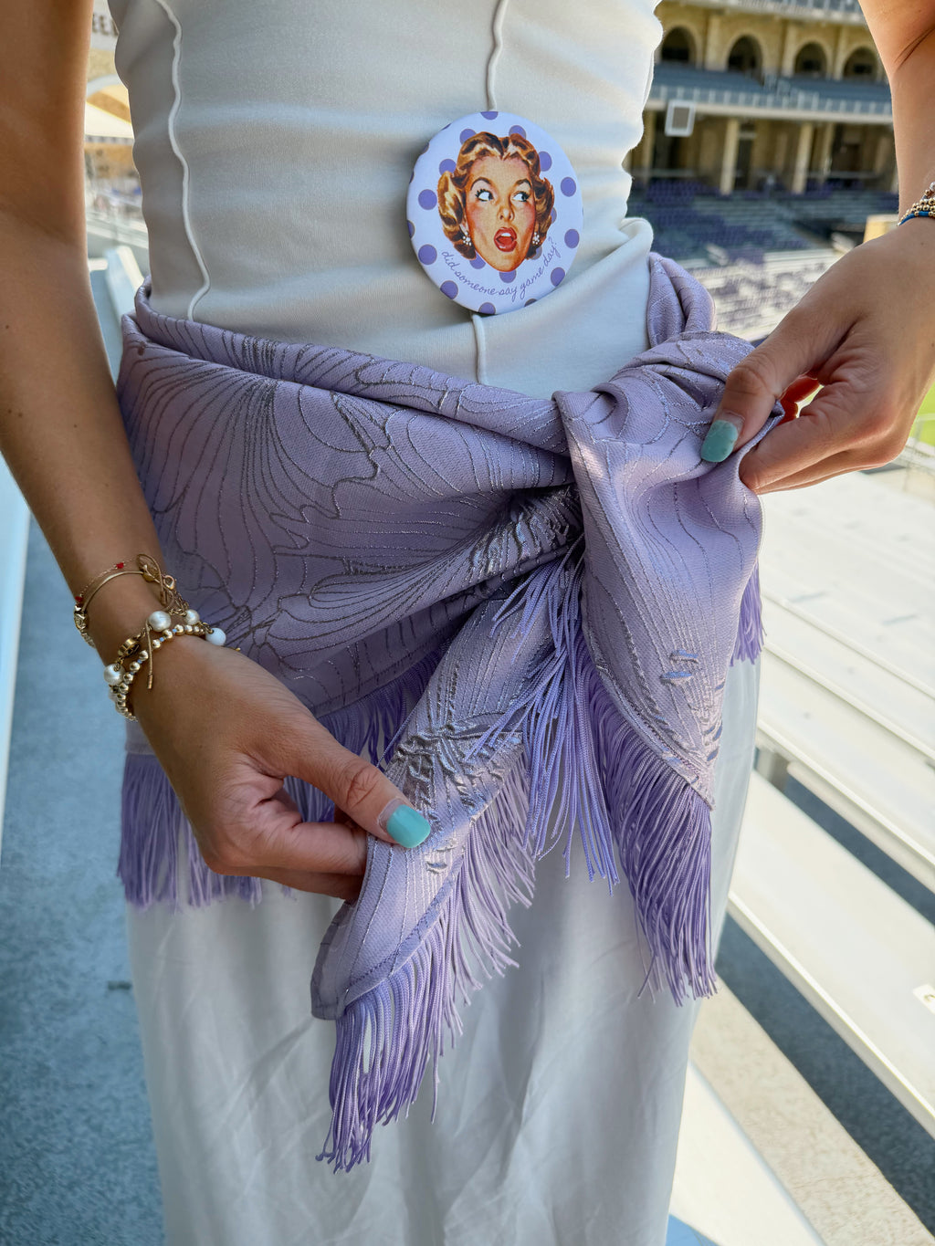 The Light Purple Brocade Fringe Trim Waist Scarf