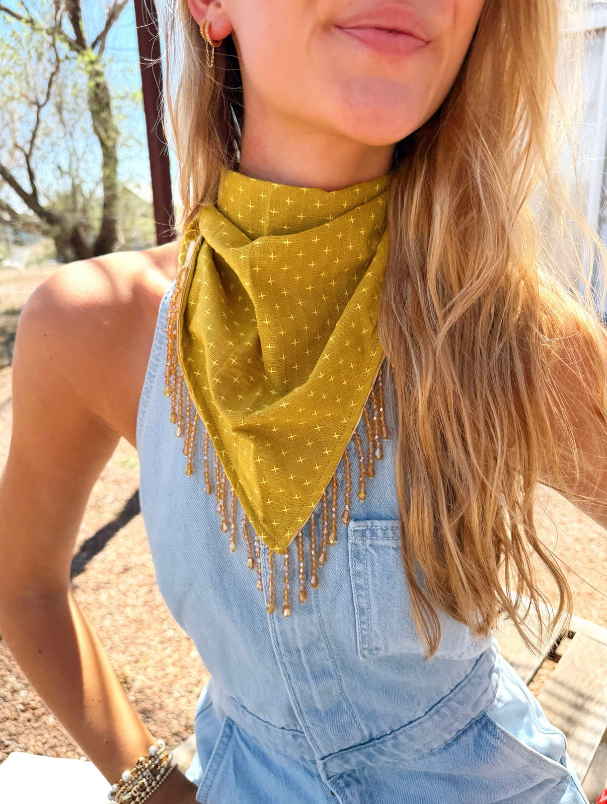 The Chartreuse Beaded Trim Neck Scarf