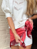 The Pink Fringe Trim Waist Scarf