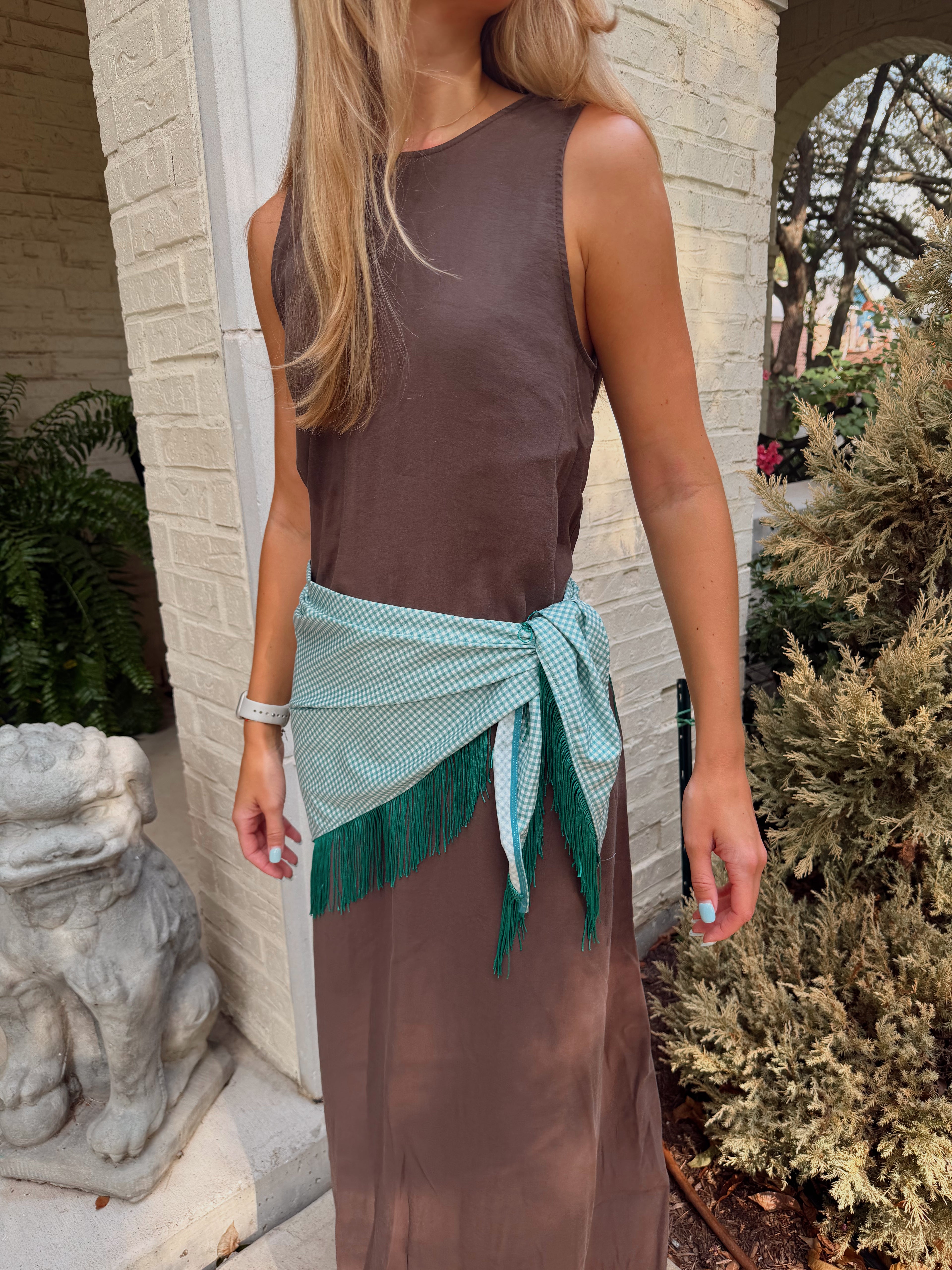 The Turquoise Fringe Trim Waist Scarf
