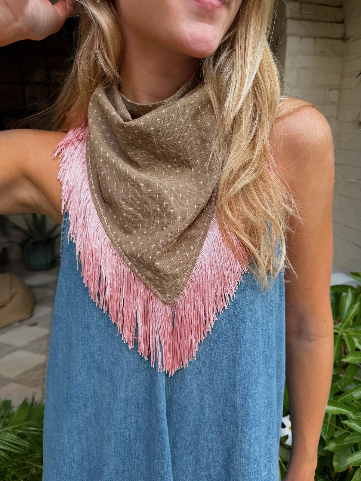 The Brown Fringe Trim Neck Scarf